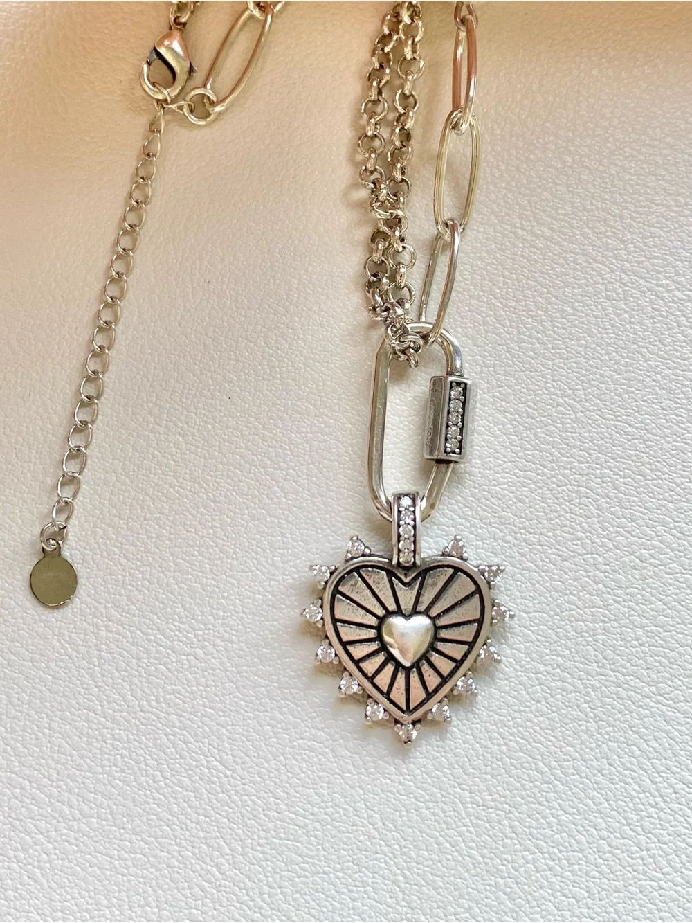 Silver Heart Pendant Necklace with Pearl Accent - Silver